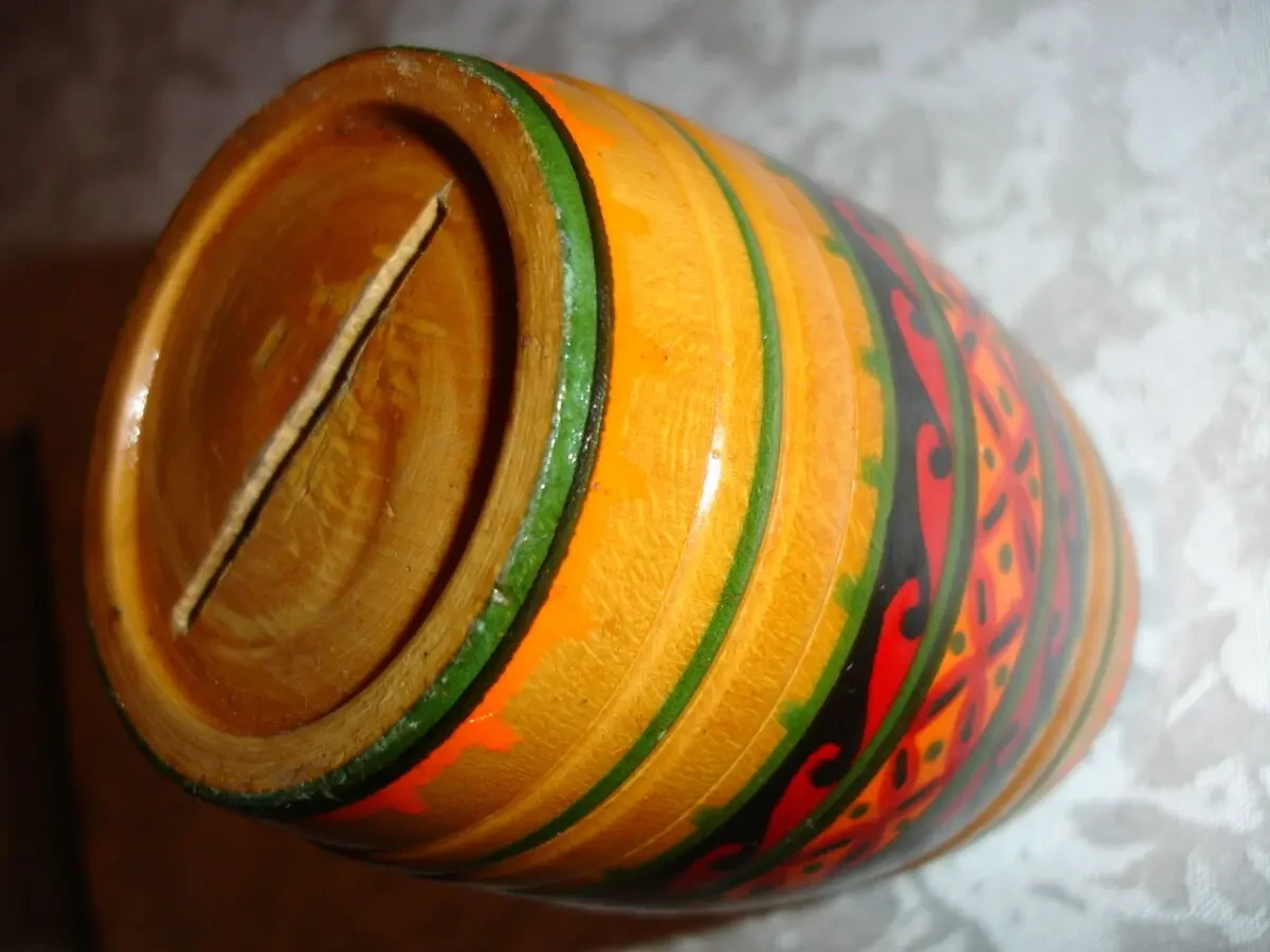 КОПИЛКА/скарбничка БОЧКА: дерево + лак; ф 5 см, висота 8,5 см; без дна 4